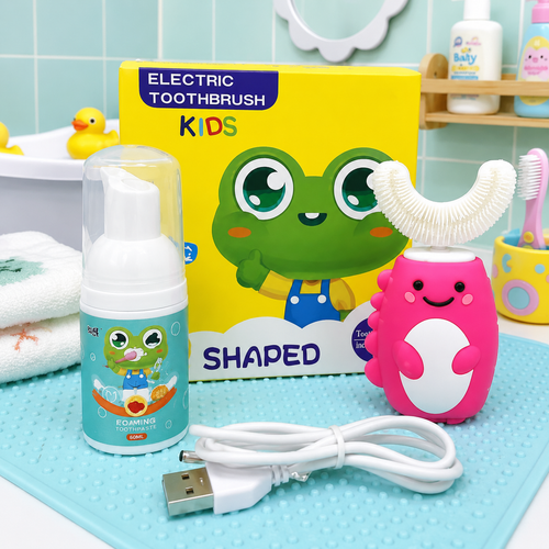 Cepillo Eléctrico Infantil en U 360° + Espuma Dental – Limpieza Fácil para Niños🦷✨